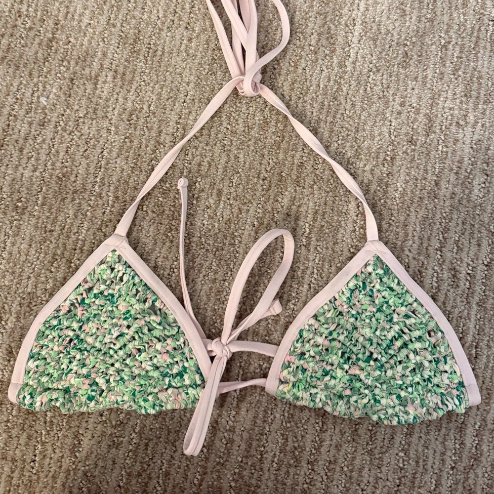 Frankie’s Pink and Green Textured Bikini Top